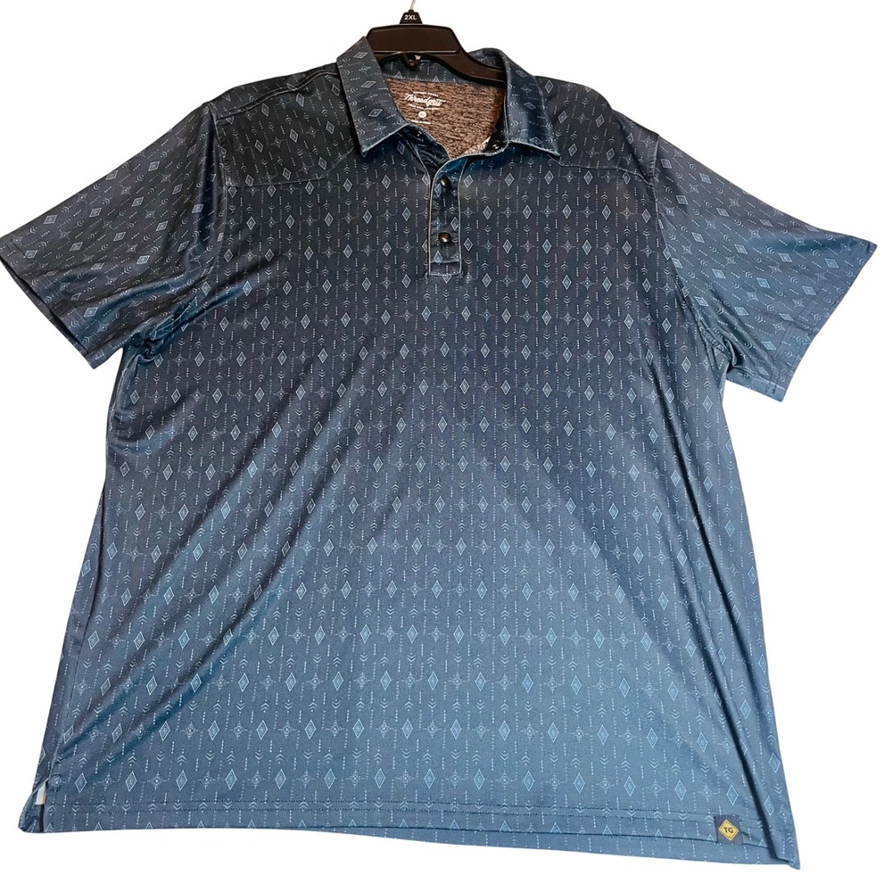 Threadgrit Mens XL Polo Shirt Short Sleeve‎ Geometric Diamond Blue Grey Snap Top